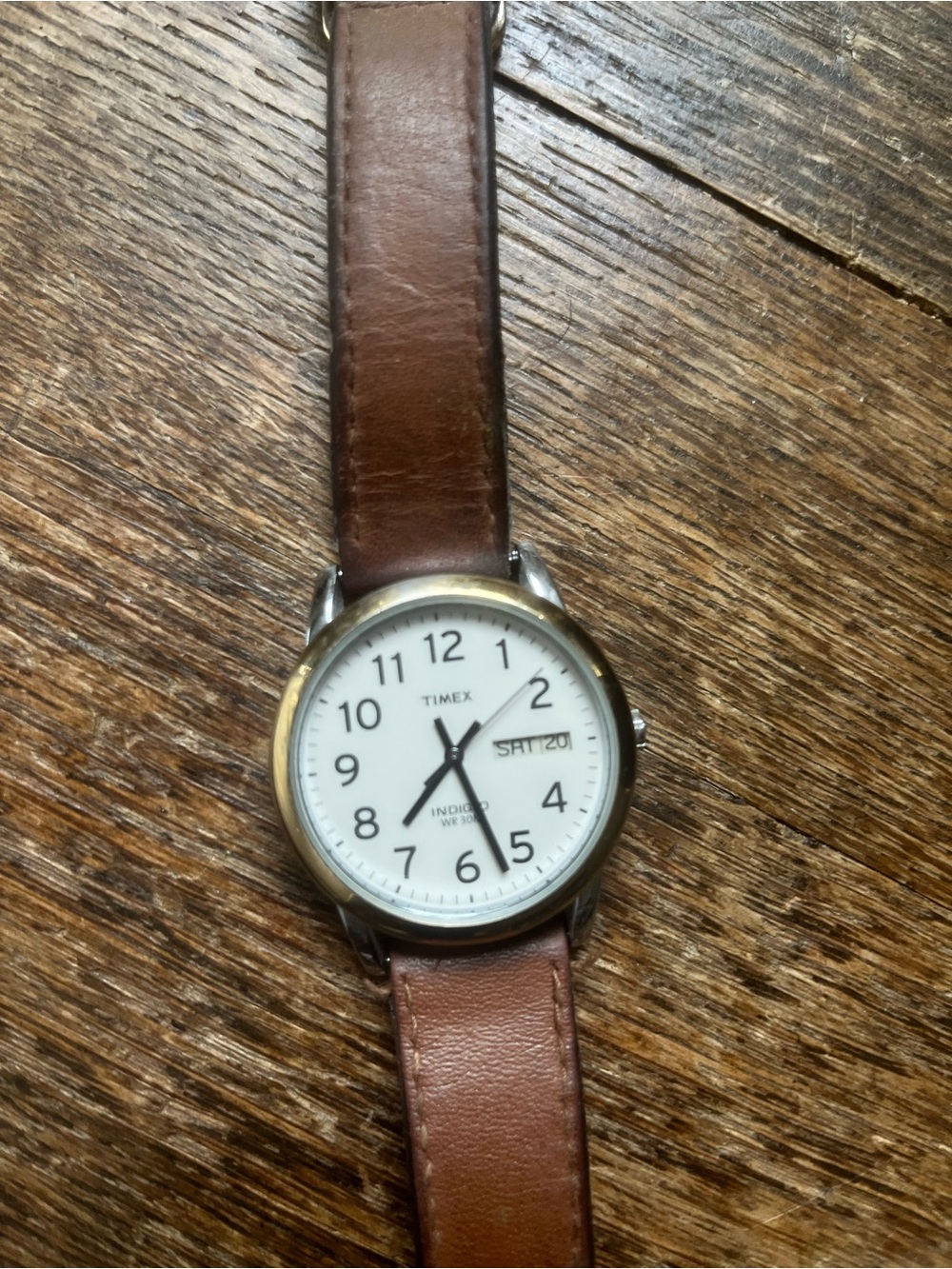 Timex Brown Leather Strap Watch with White Dial needs new battery